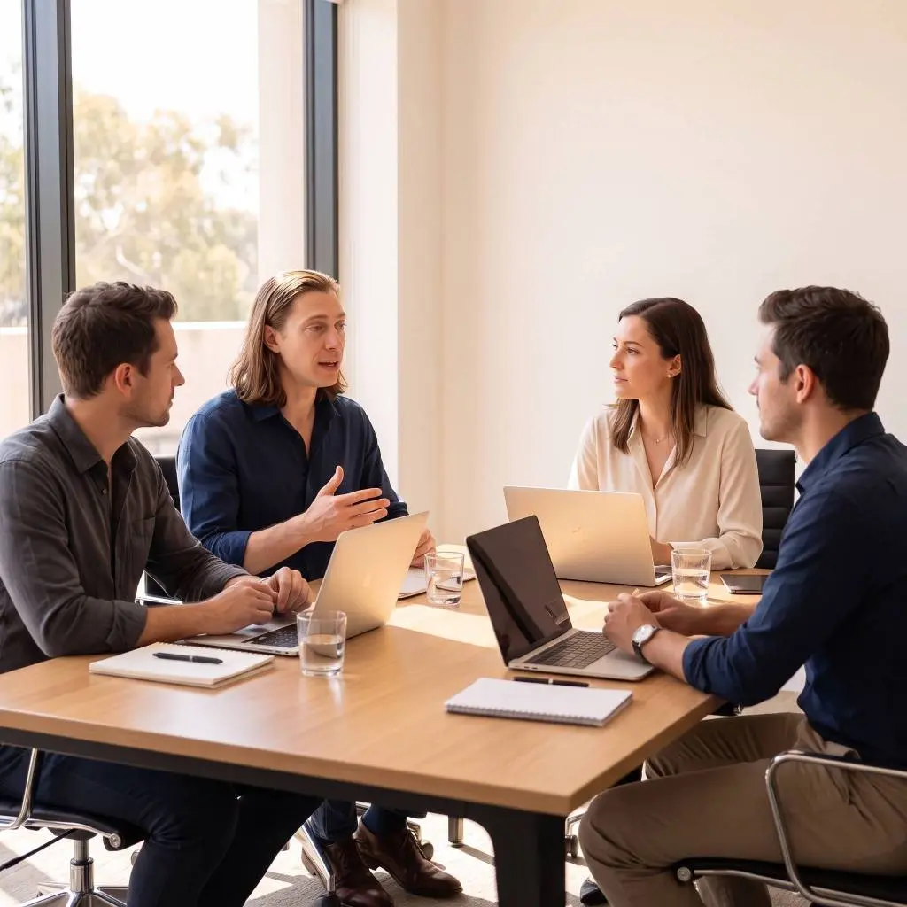 Jake from Hivemind discussing an AI solution with clients